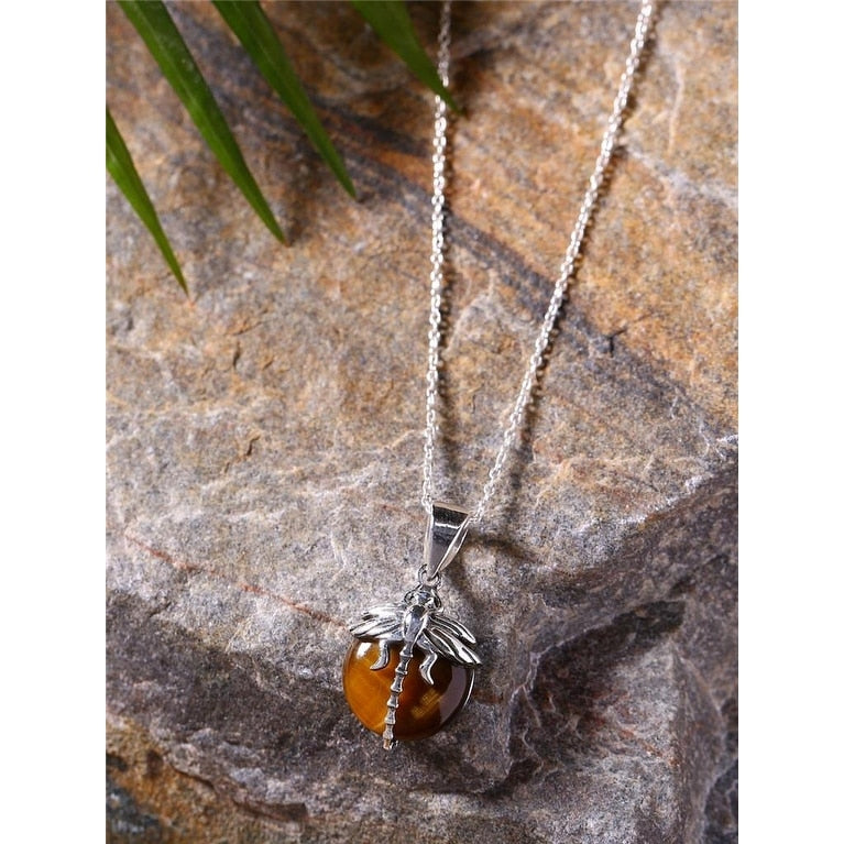 Premium Sterling Silver Tiger Eye Pendant with Dragonfly Design - Ultimate Protection & Style