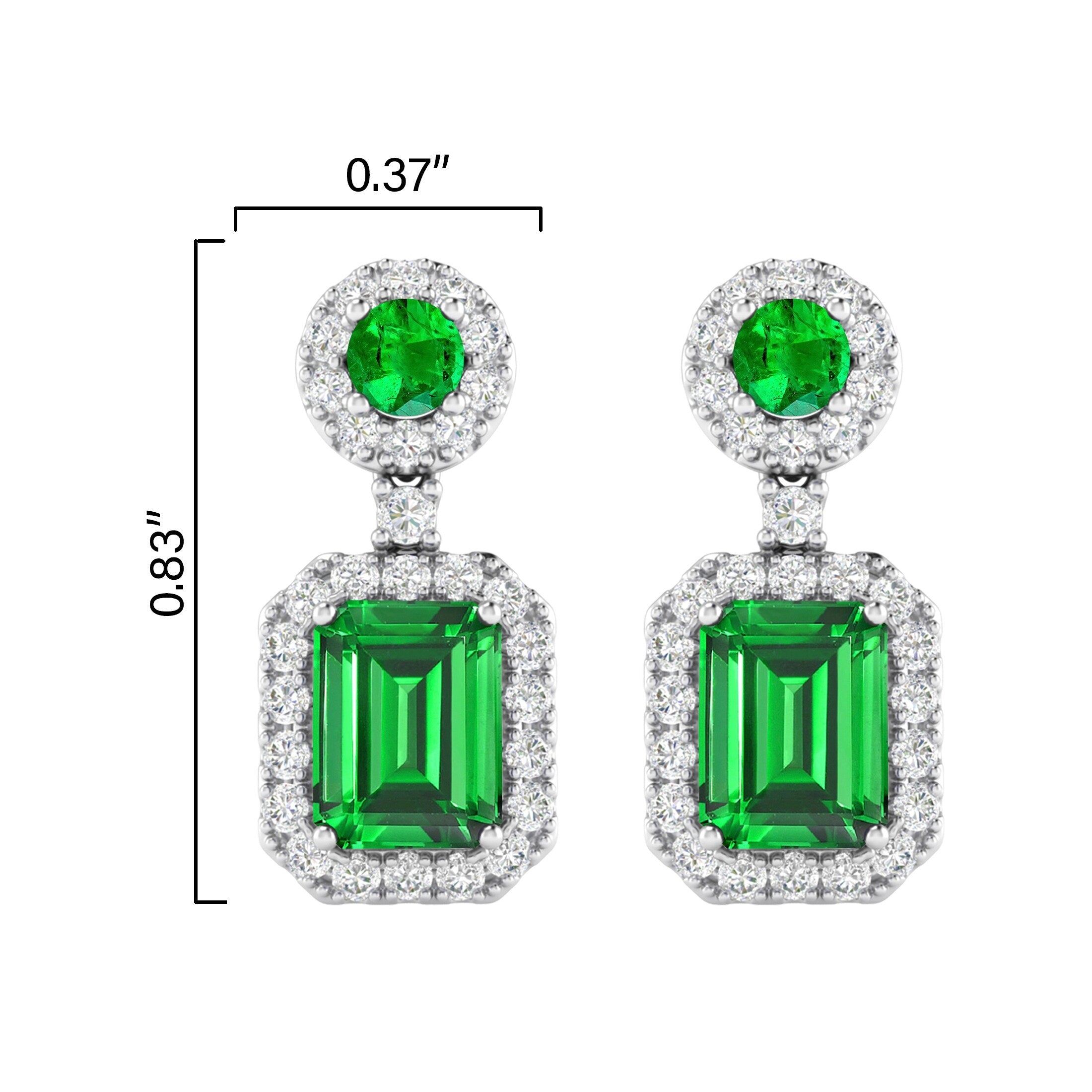 Premium Sterling Silver Emerald & White Topaz Dangle Earrings