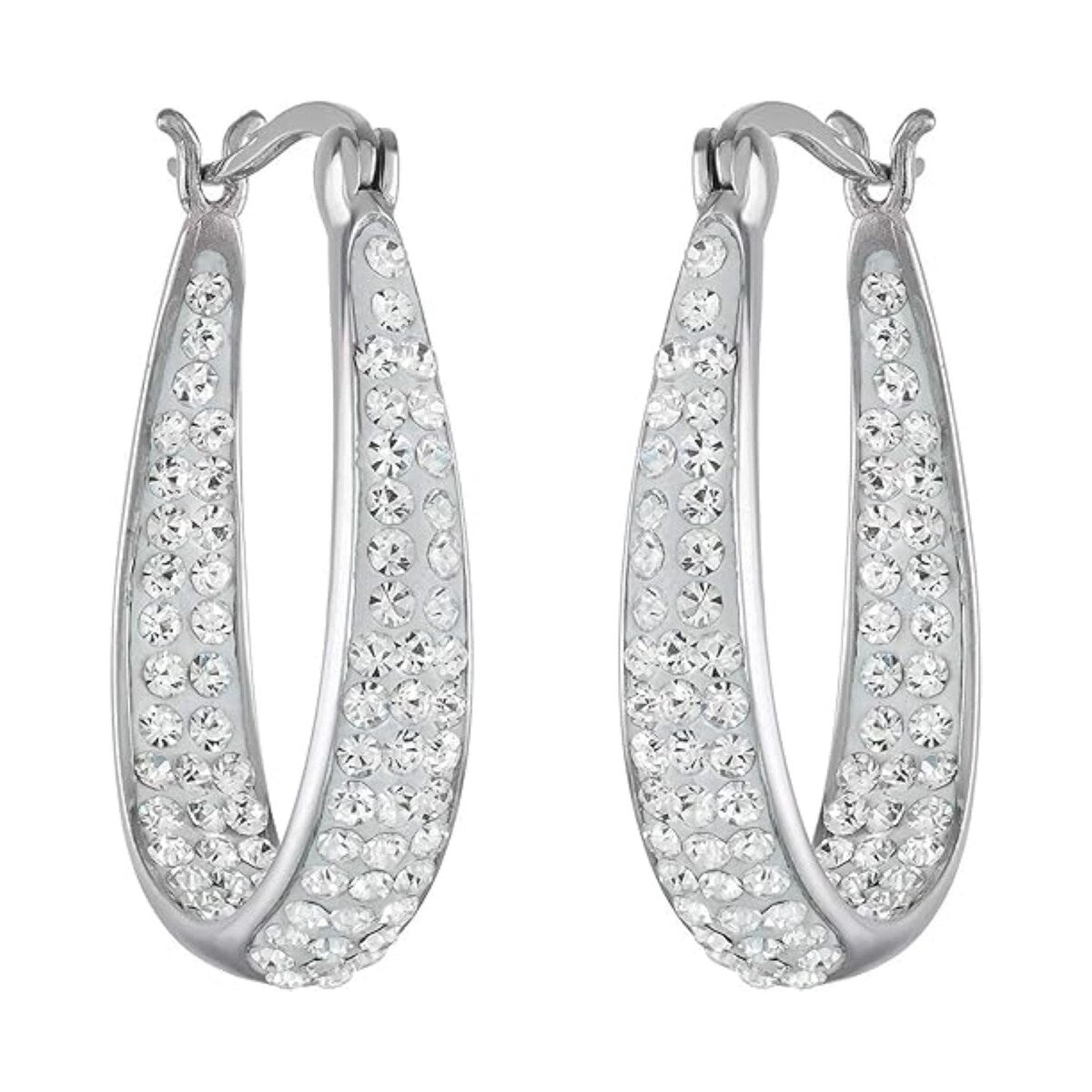 Premium White Gold-Plated Crystal Hoop Earrings for Women - Elegant Inside Out Design