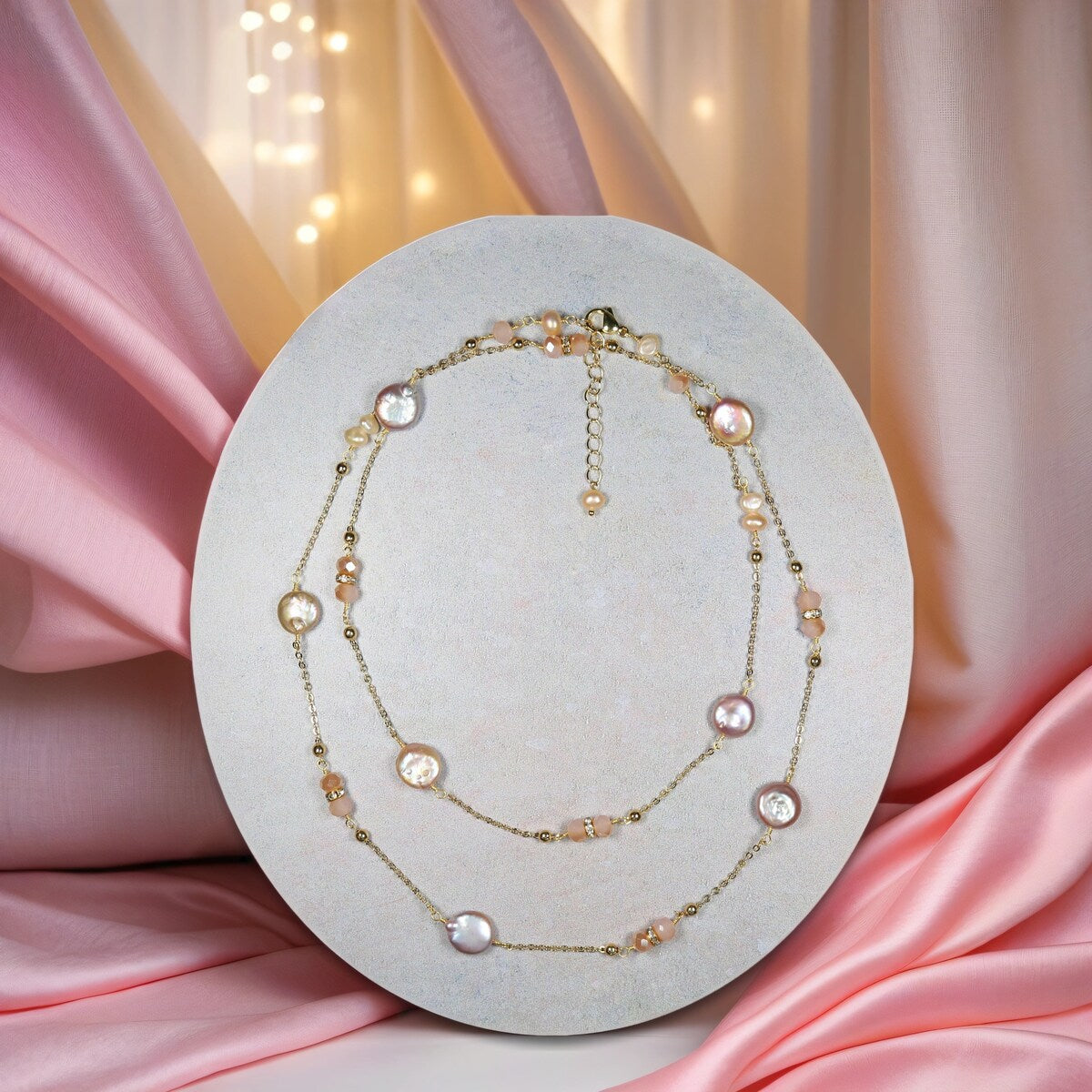 Premium Freshwater Cultured Coin Pearl & Crystal Elegance Necklace
