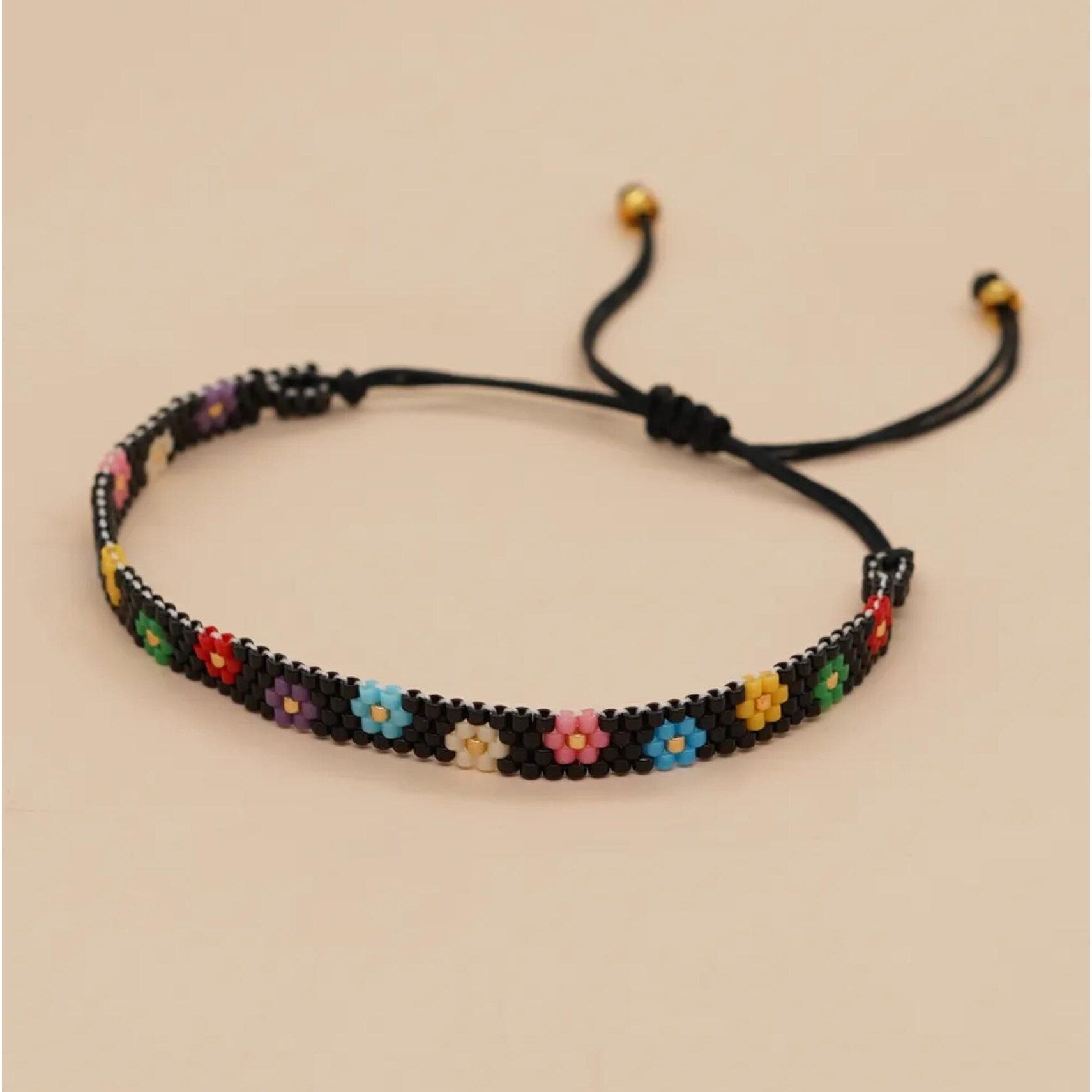 Premium Miyuki Bead Floral Adjustable Bracelet - Vibrant Rainbow Daisy Design