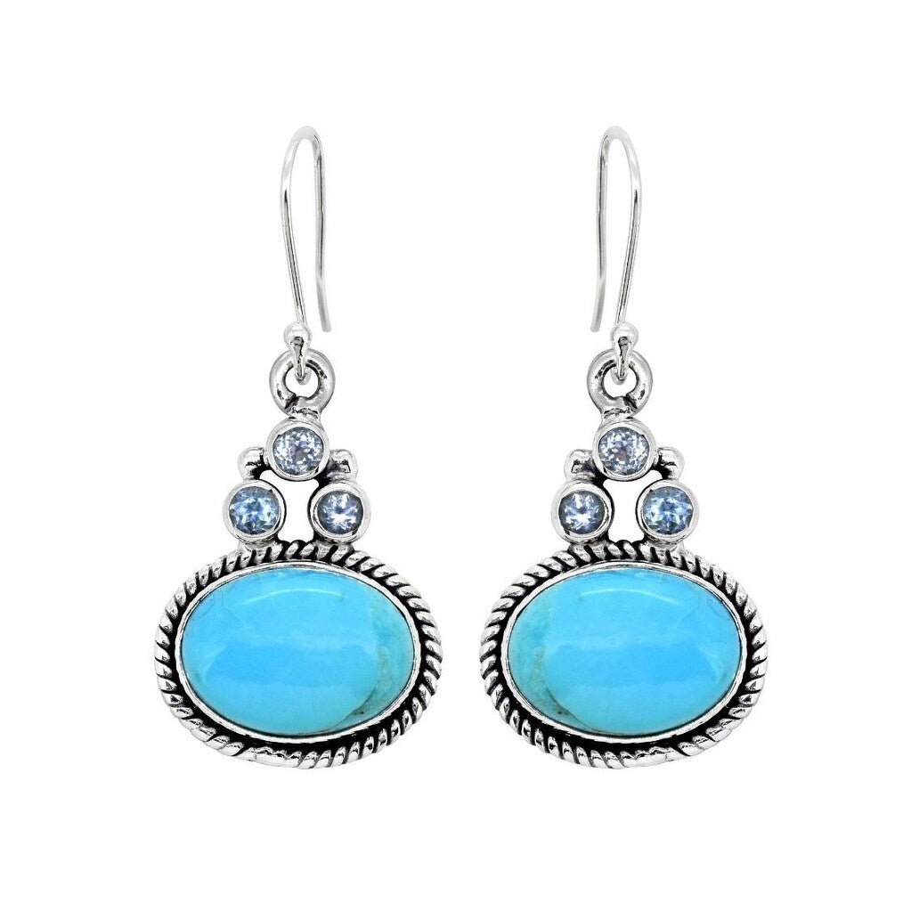 Premium YS Gems Sterling Silver Blue Mohave Turquoise Drop Earrings - Elegant Bohemian Style