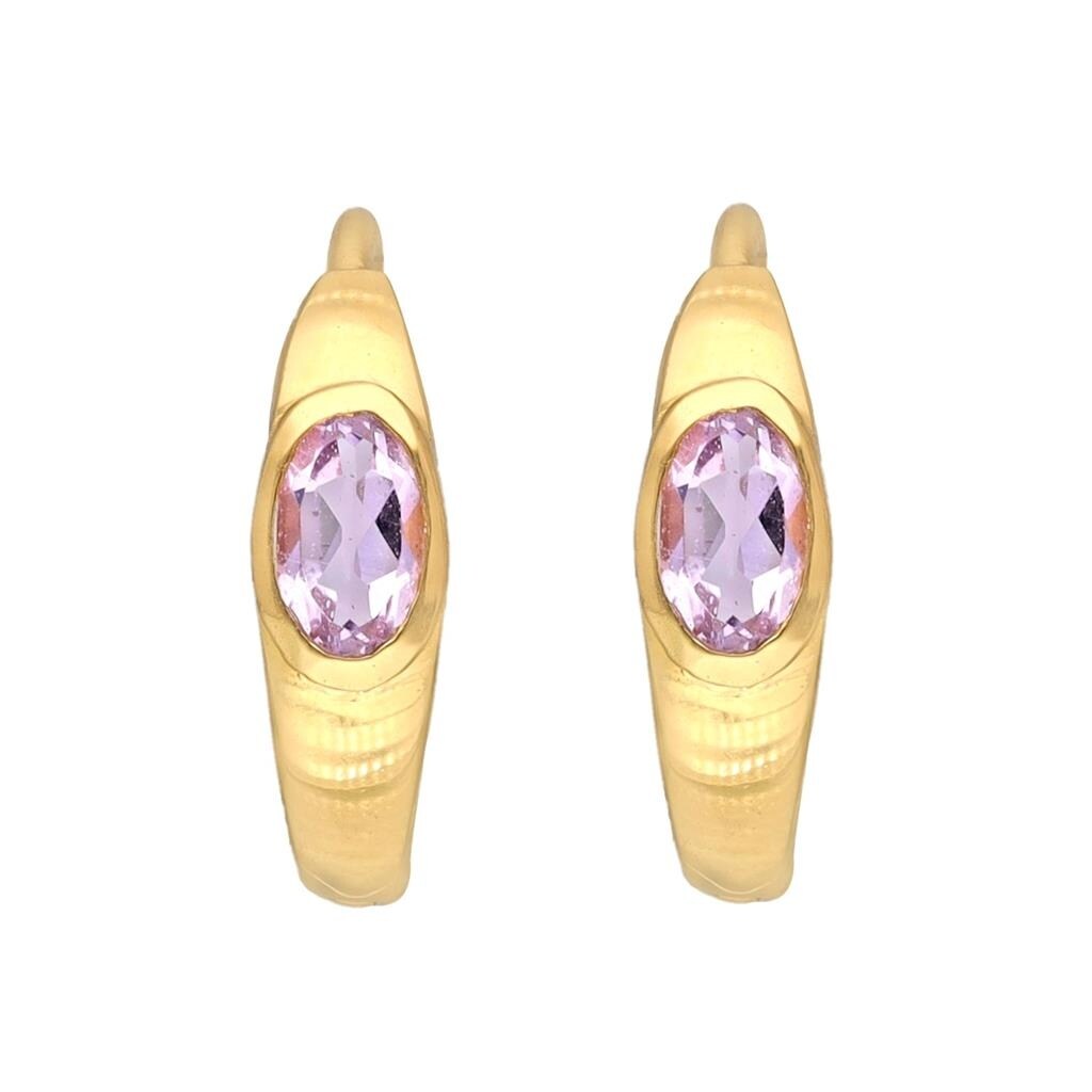 Premium YS Gems Gold Plated Amethyst Hoop Earrings - Elegant Purple Gemstone Jewelry