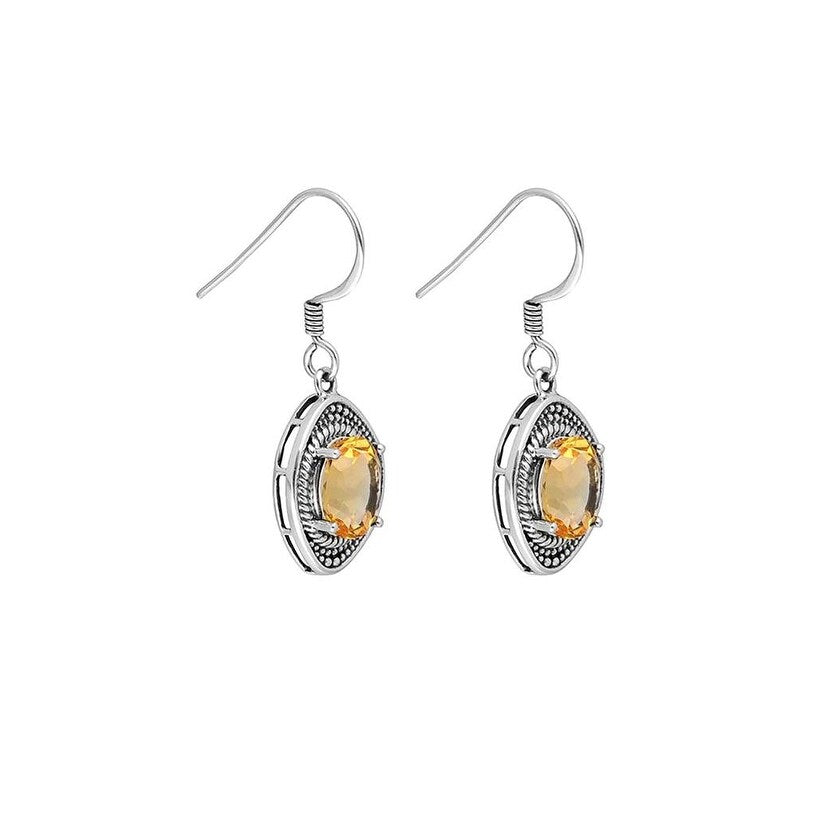 Premium Sterling Silver Citrine Gemstone Earrings - Elegant Autumn Hues