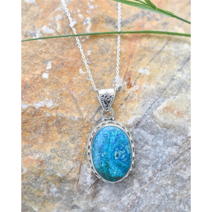 Premium Sterling Silver Shattuckite Gemstone Pendant - Handcrafted Elegance