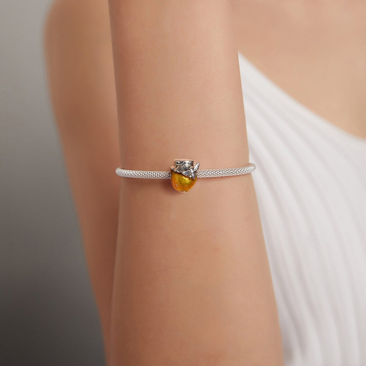 Premium Sterling Silver Honey Pot & Bee Charm – Yellow