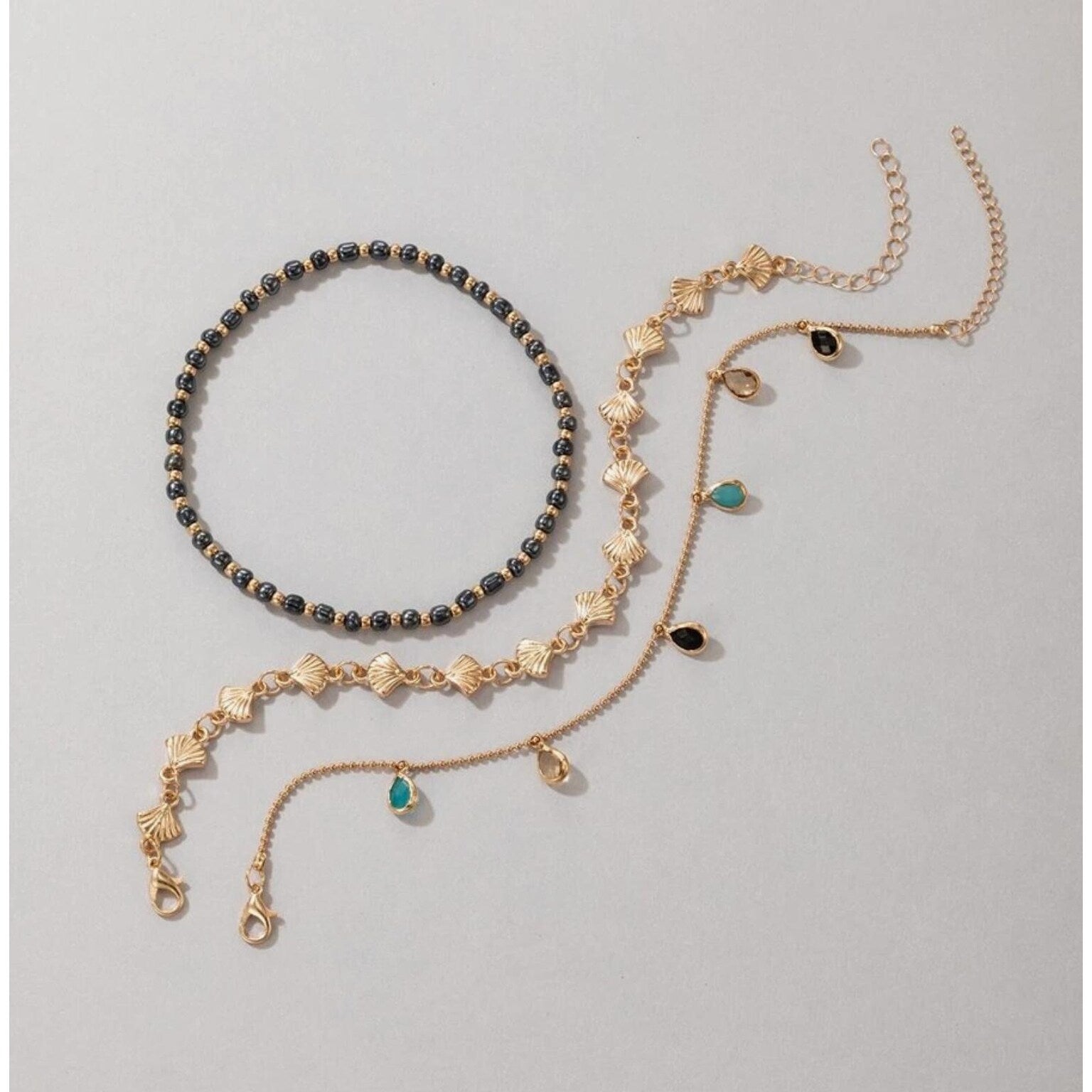 Premium Beach Chic Teardrop Anklet Trio