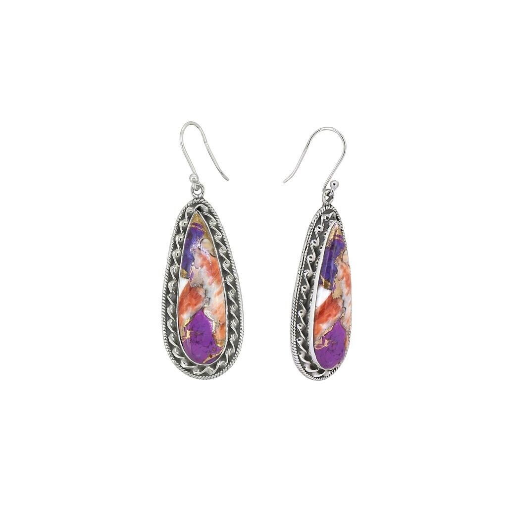 Premium Sterling Silver Purple Oyster Copper Turquoise Earrings - Elegant Teardrop Design
