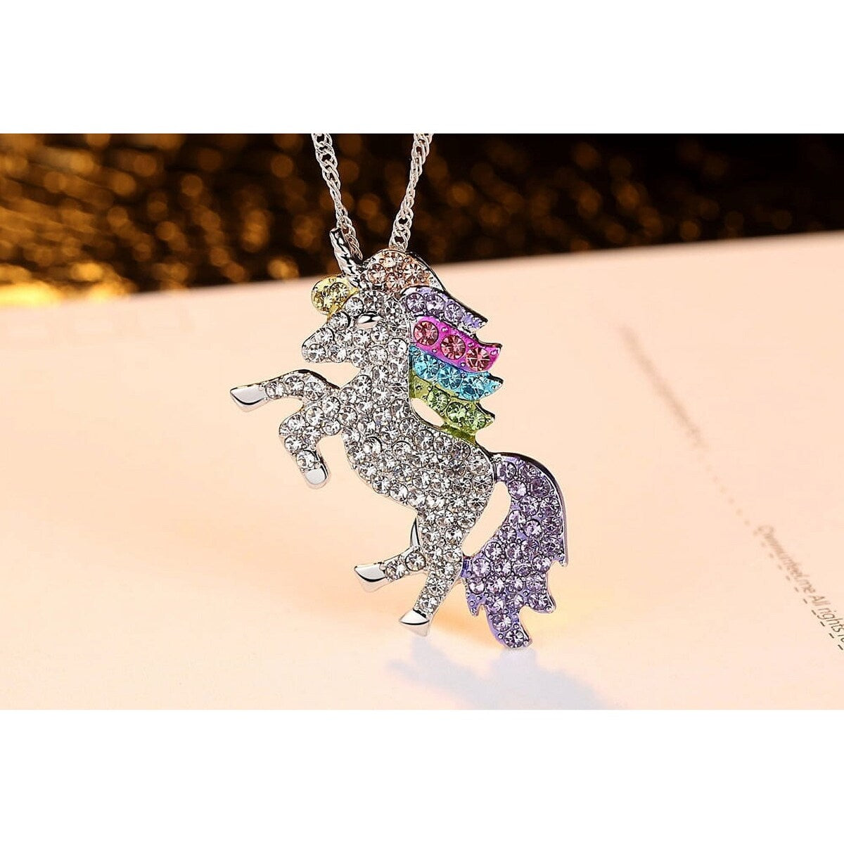 Premium Multi-Colored Swarovski Crystal Unicorn Pendant Necklace