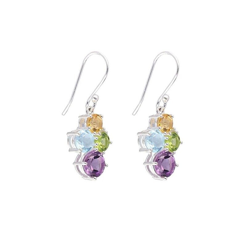 Premium Sterling Silver Multi Gemstone Dangle Earrings - Elegant & Timeless