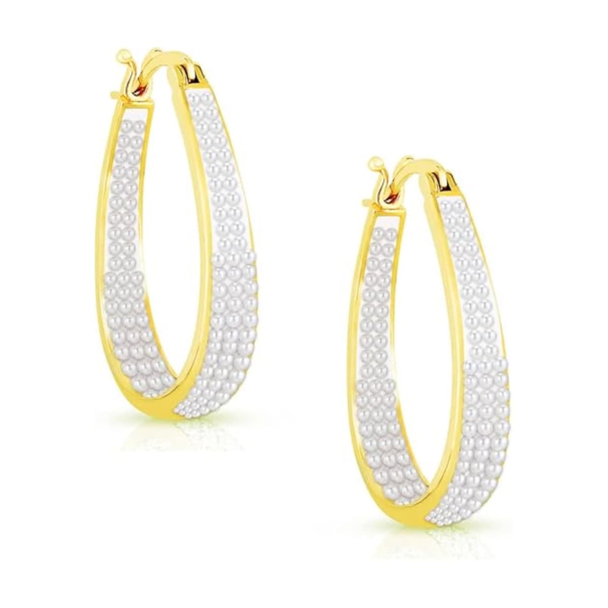 Premium White Pearl Inside Out Hoop Earrings for Women - Elegant Gold-Plated Design