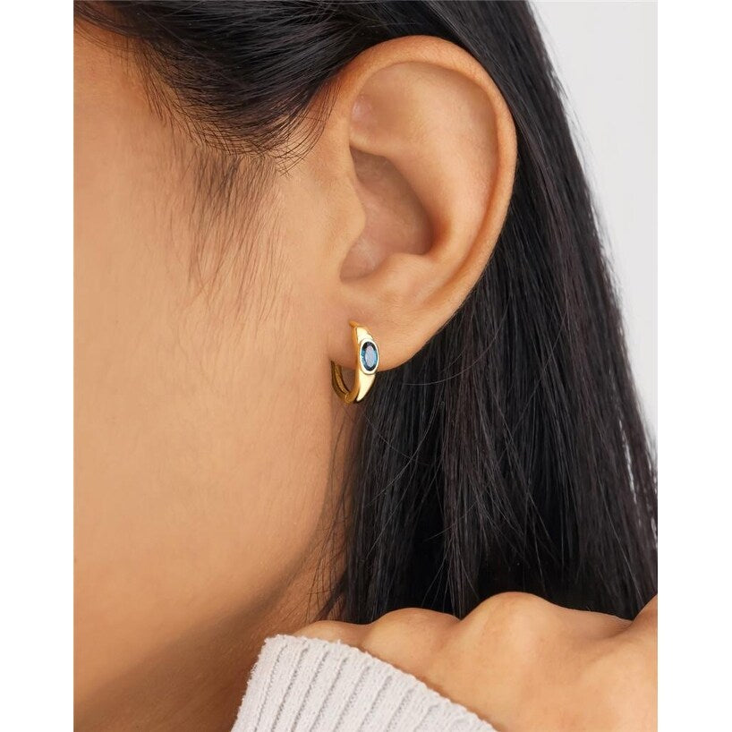Premium Gold-Plated Sterling Silver London Blue Topaz Hoop Earrings - Elegant & Timeless Design