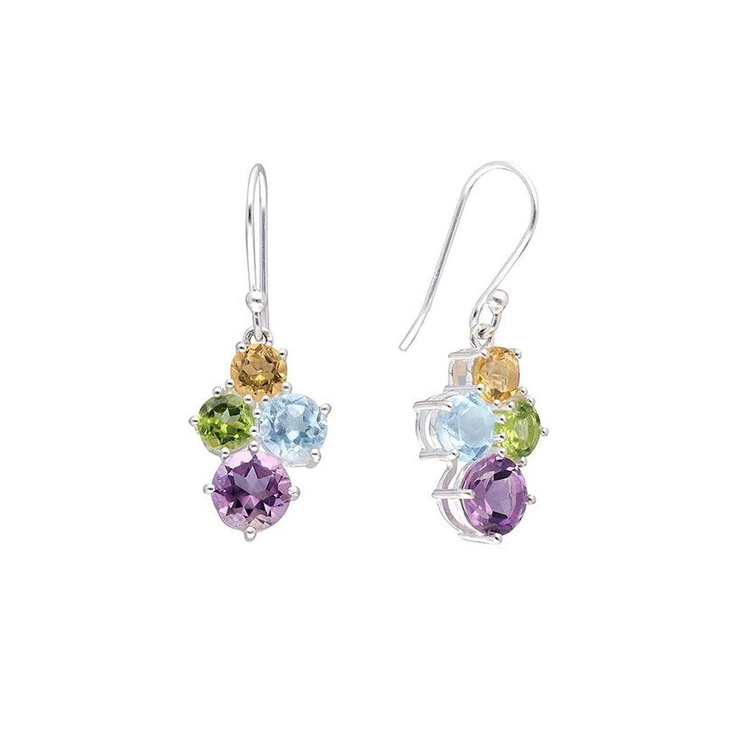 Premium Sterling Silver Multi Gemstone Dangle Earrings - Elegant & Timeless