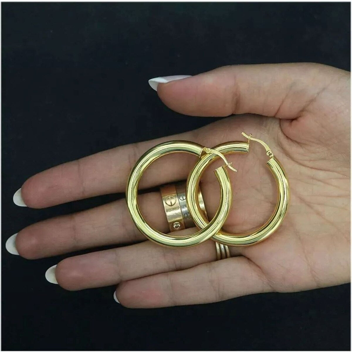 Premium 5MM Thick 925 Sterling Silver 40MM Gold French Lock Hoop Earrings
