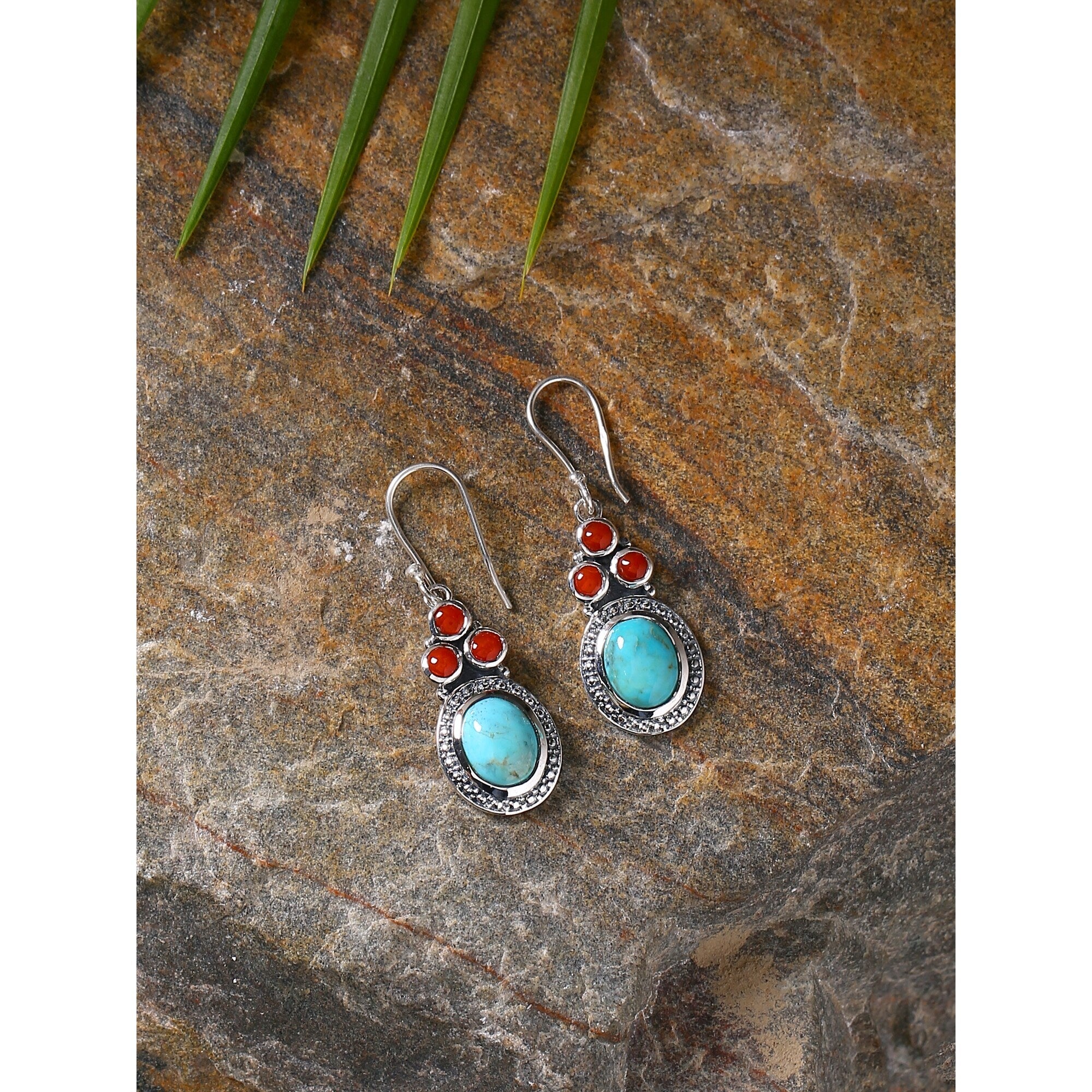 Premium Sterling Silver Mohave Turquoise & Carnelian Earrings - Timeless Elegance
