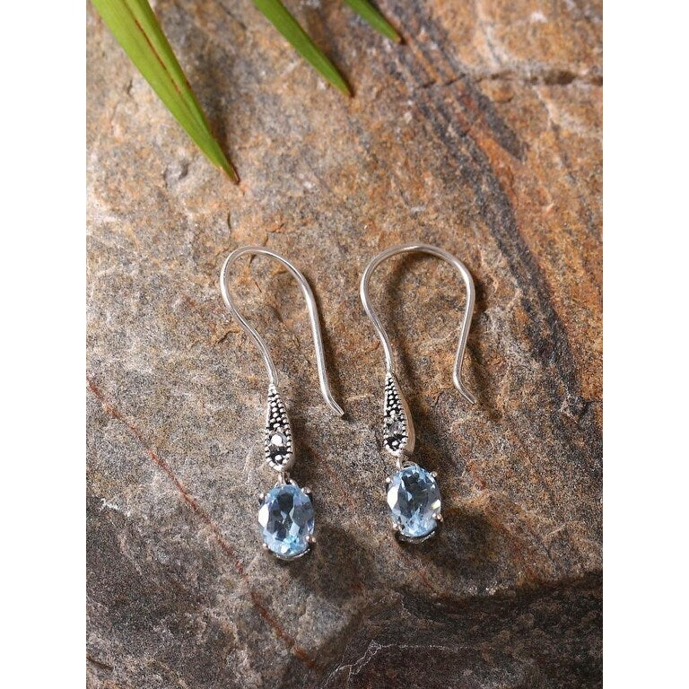 YS Gems Premium Sterling Silver Blue Topaz Dangle Earrings - Timeless Elegance