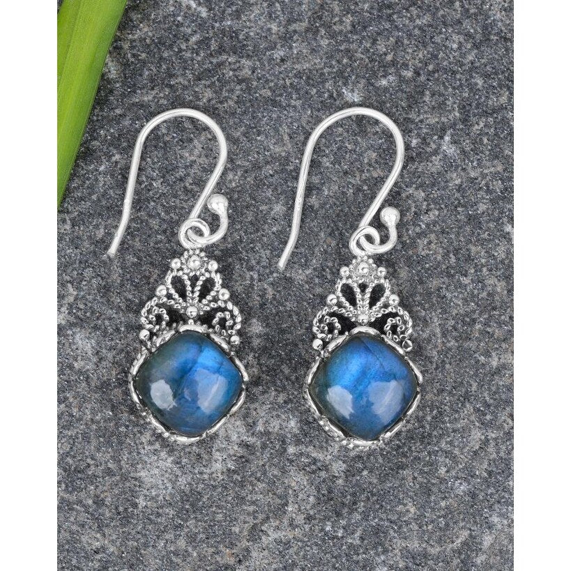 Premium Sterling Silver Labradorite Gemstone Earrings - Elegant Dangle Design