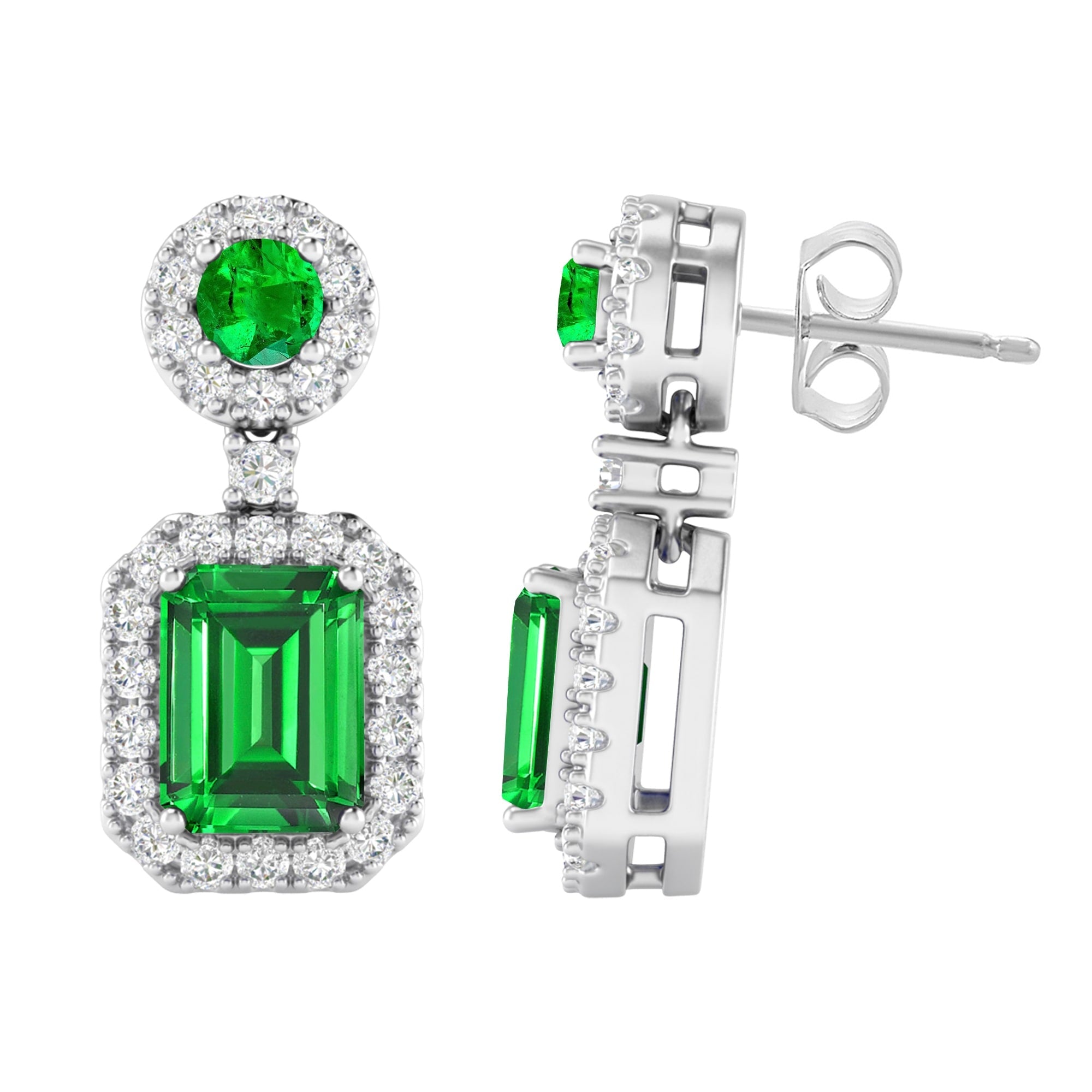 Premium Sterling Silver Emerald & White Topaz Dangle Earrings