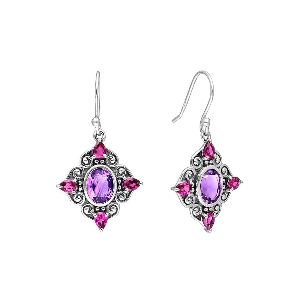 Premium Sterling Silver Amethyst & Rhodolite Garnet Earrings - Royal Elegance
