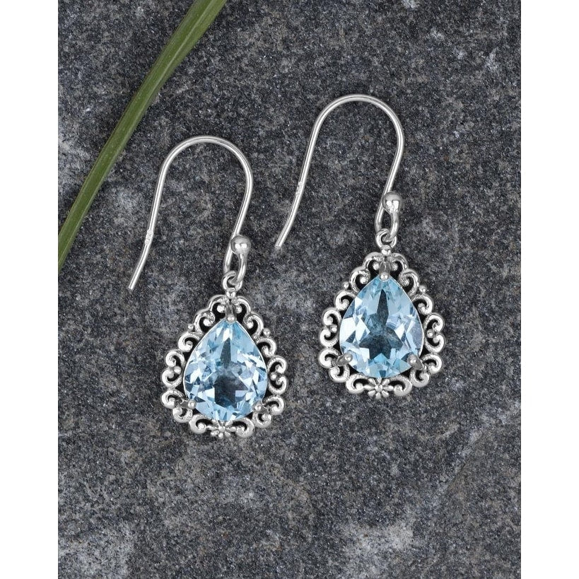 Premium Sterling Silver Blue Topaz Dangle Earrings - Elegant Teardrop Design