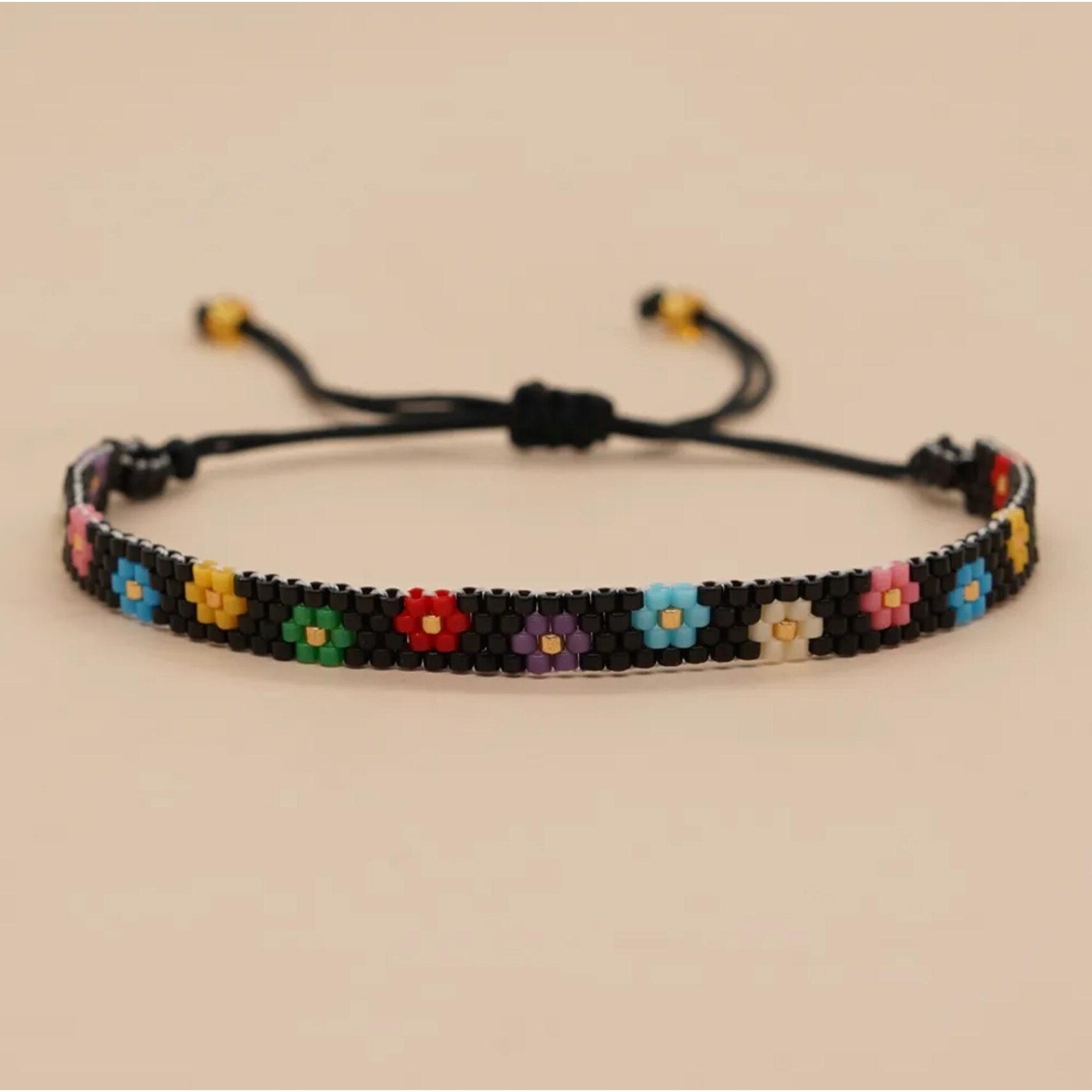 Premium Miyuki Bead Floral Adjustable Bracelet - Vibrant Rainbow Daisy Design