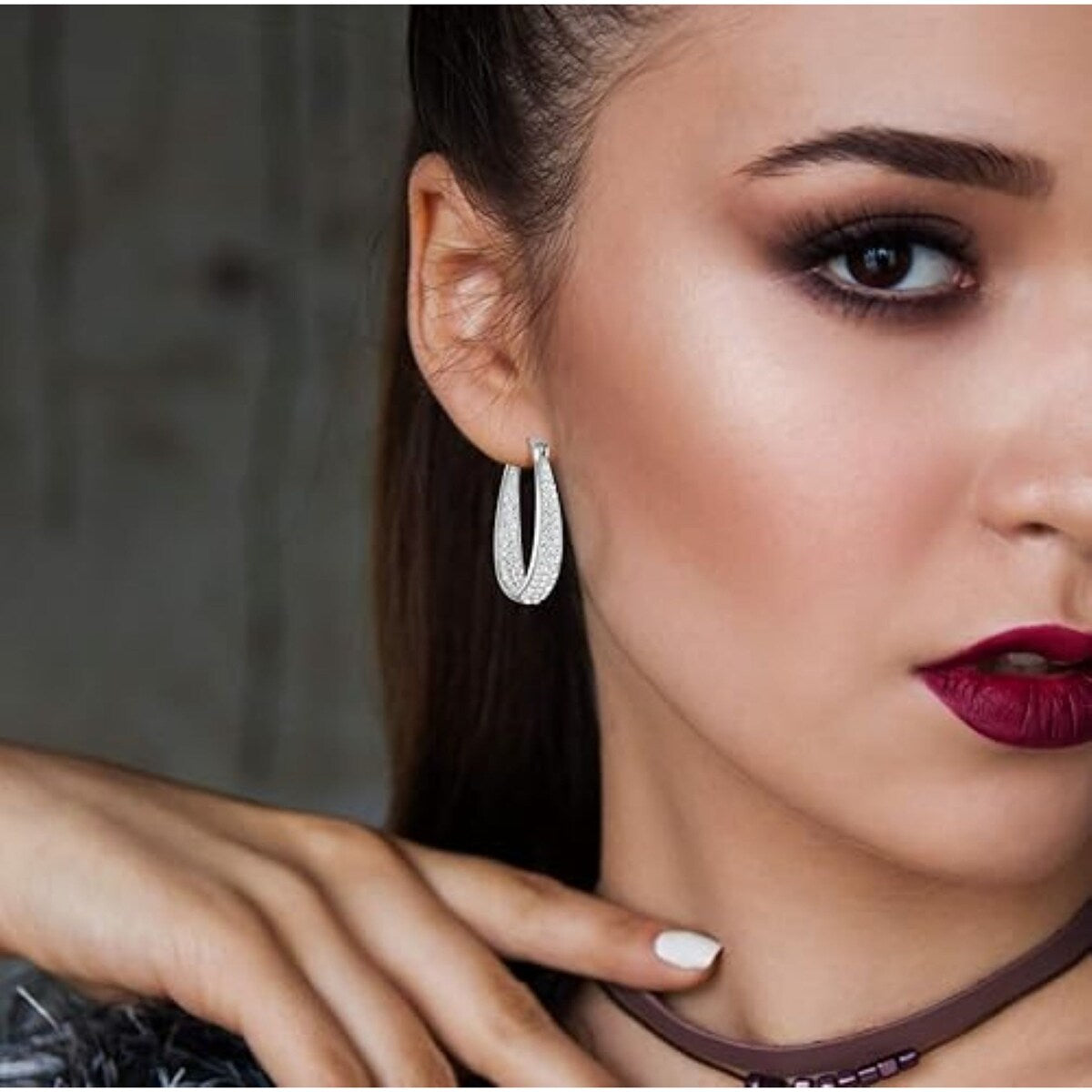 Premium White Gold-Plated Crystal Hoop Earrings for Women - Elegant Inside Out Design