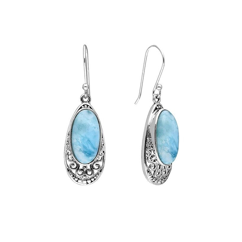 Premium YS Gems Sterling Silver Larimar Dangle Earrings - Caribbean Elegance