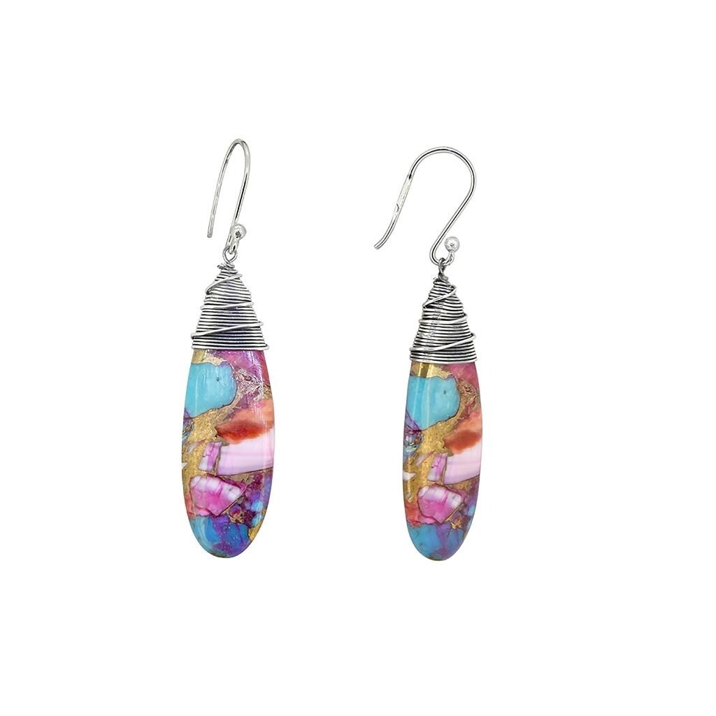 Premium YS Gems Sterling Silver Pink Oyster Turquoise Earrings - Elegant Teardrop Design