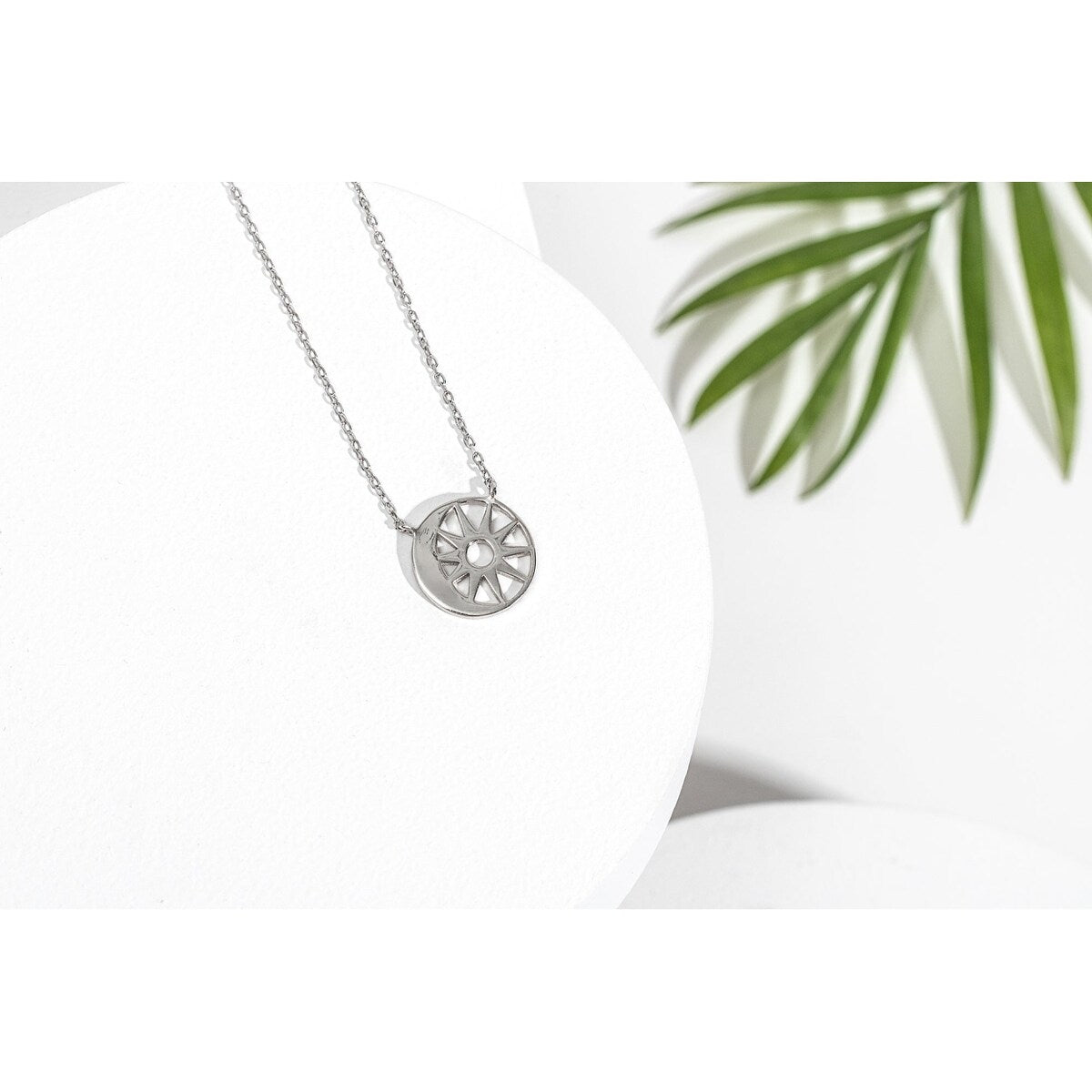 Premium Sterling Silver Moon & Sun Pendant Necklace - Timeless Elegance