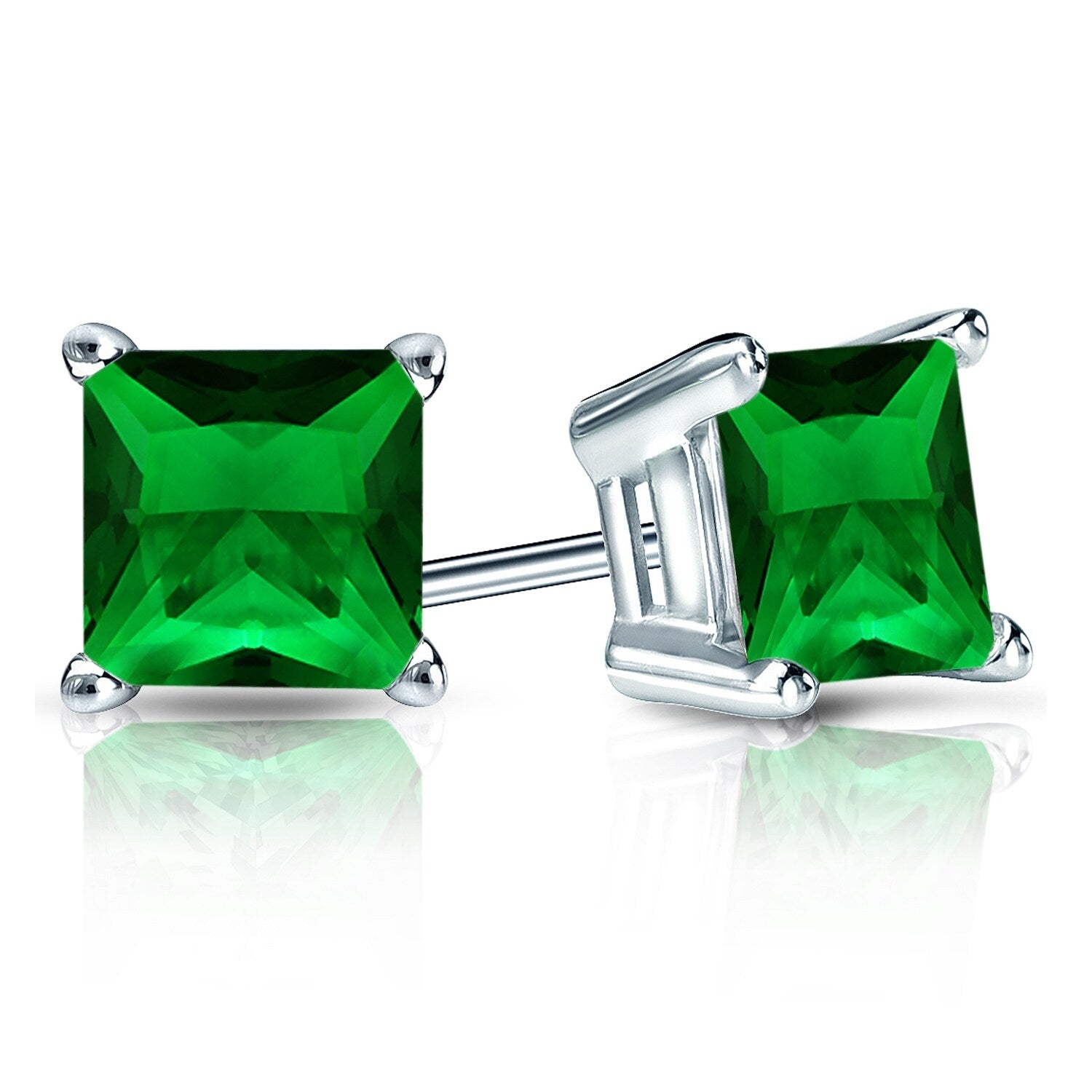 Premium Sterling Silver Lab-Grown Emerald Stud Earrings | 2.00ct Princess Cut | Timeless Elegance