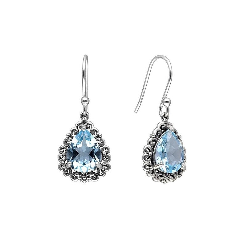 Premium Sterling Silver Blue Topaz Dangle Earrings - Elegant Teardrop Design