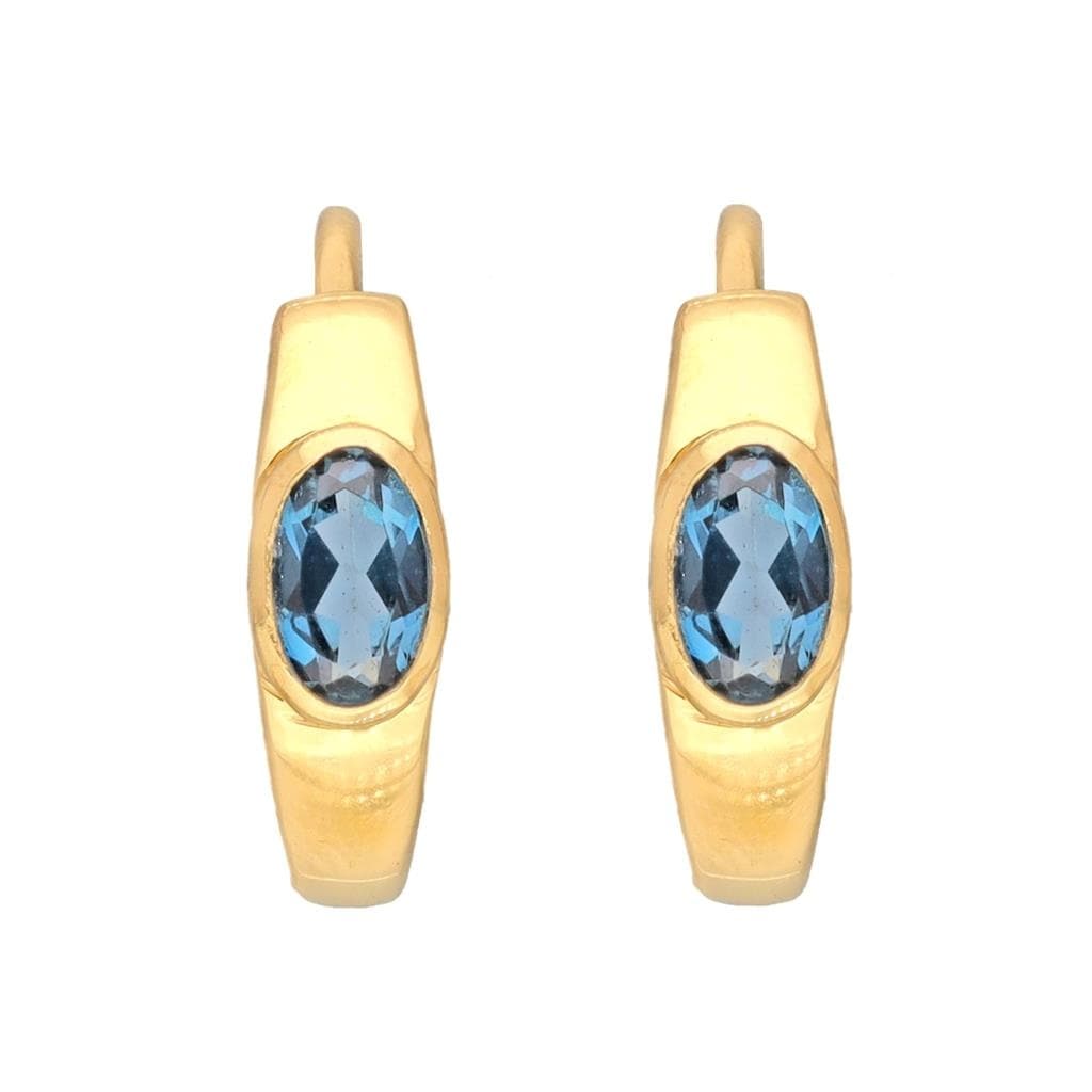 Premium Gold-Plated Sterling Silver London Blue Topaz Hoop Earrings - Elegant & Timeless Design