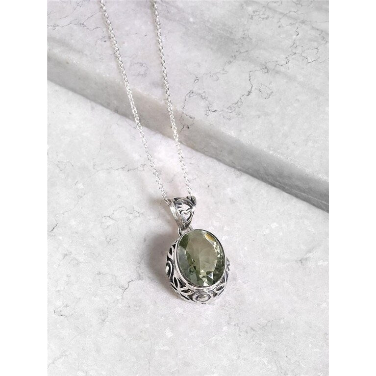 Premium Sterling Silver Green Amethyst Pendant - Handcrafted Elegance