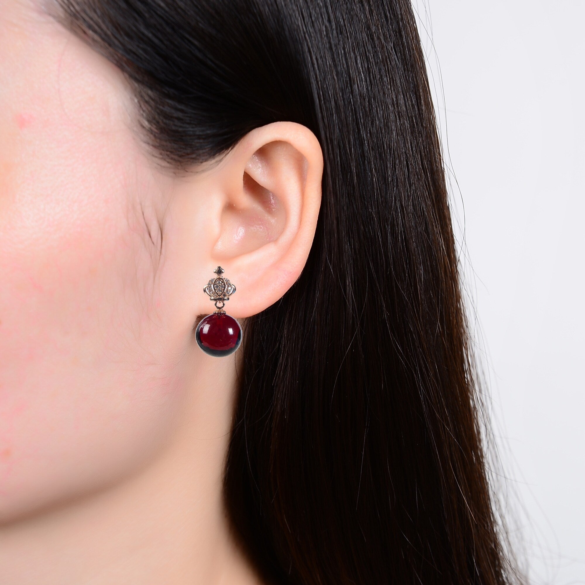V3 Jewelry Premium 18K Gold Plated Red Amber & Cubic Zirconia Elegant Drop Earrings