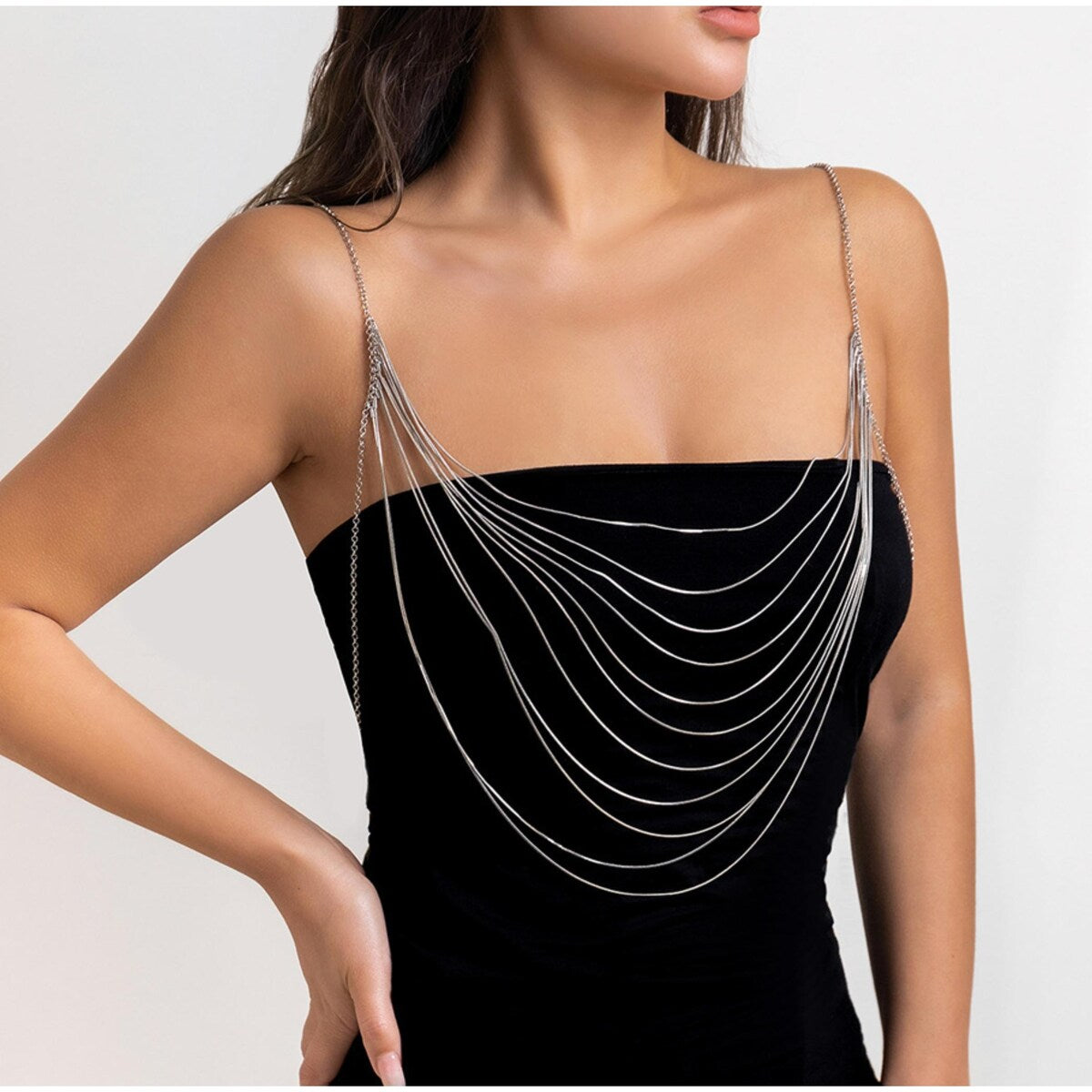 Premium Silvertone Layered Chain Bib Necklace - Ultimate Elegance