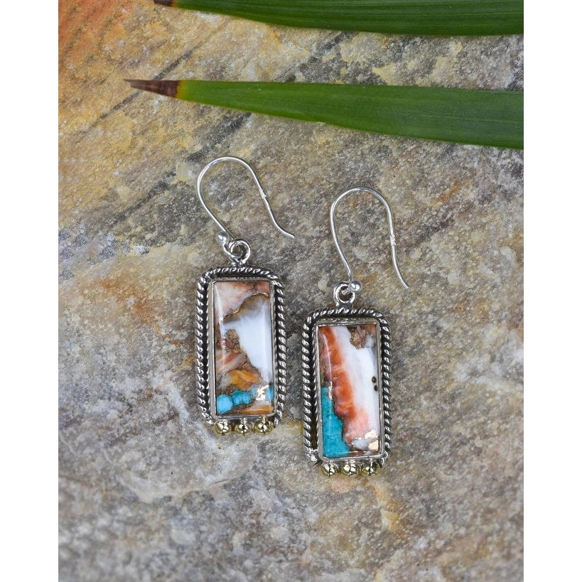 Premium YS Gems Sterling Silver Oyster Copper Turquoise Earrings - Elegant Gemstone Jewelry