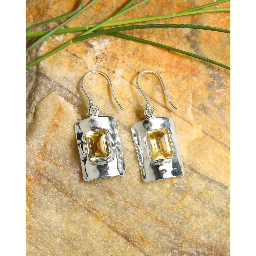 Premium Sterling Silver Citrine Dangle Earrings - Elegant Autumn Hues