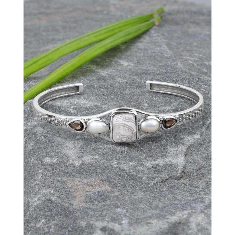 Premium Sterling Silver Crazy Lace Agate Cuff Bracelet | Elegant Gemstone Jewelry