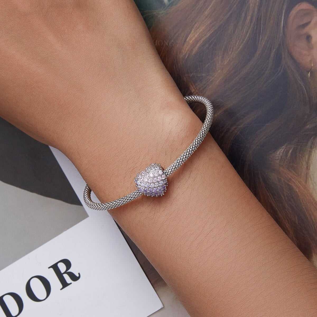 Premium Pink Ombré Heart Charm - Sterling Silver & Cubic Zirconia