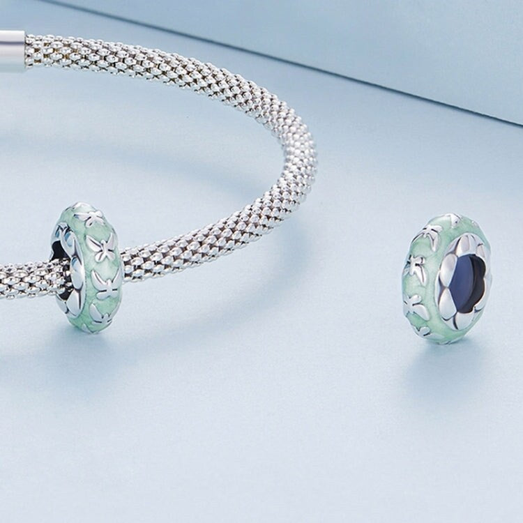 Premium Sterling Silver & Pale Green Butterfly Charm Bracelet