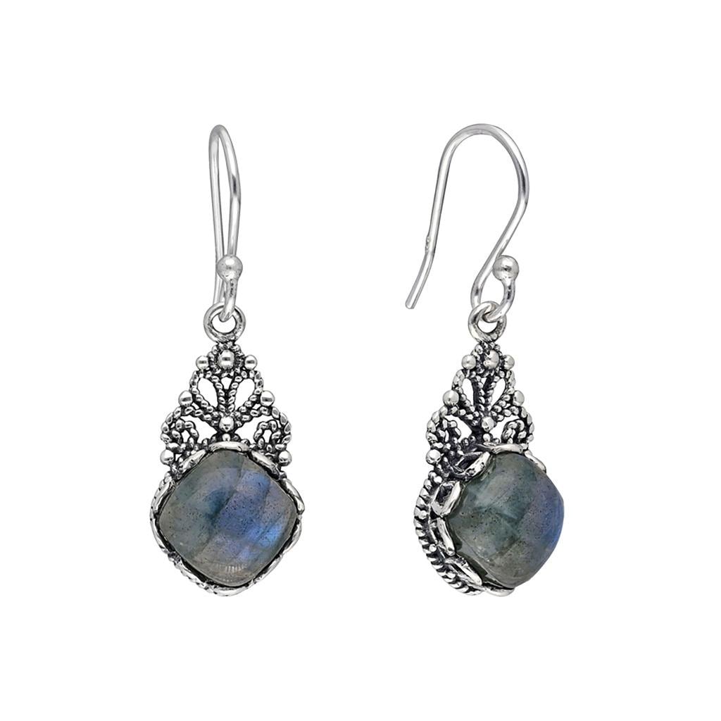 Premium Sterling Silver Labradorite Gemstone Earrings - Elegant Dangle Design