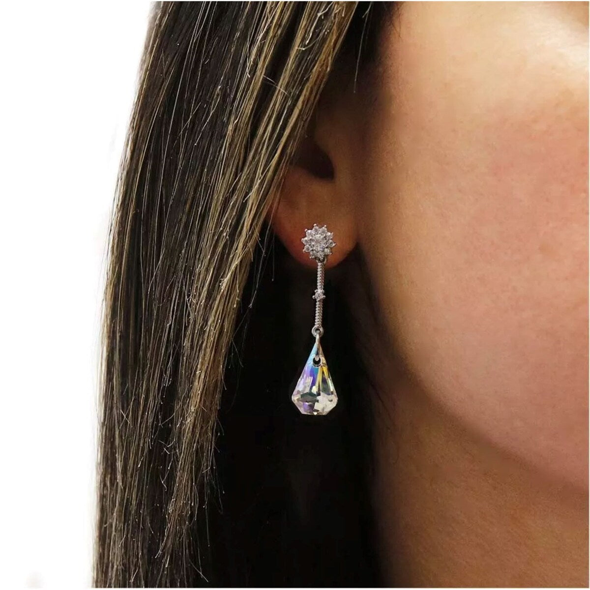 Premium Aurora Borealis Crystal Teardrop Drop Earrings - Ultimate Elegance