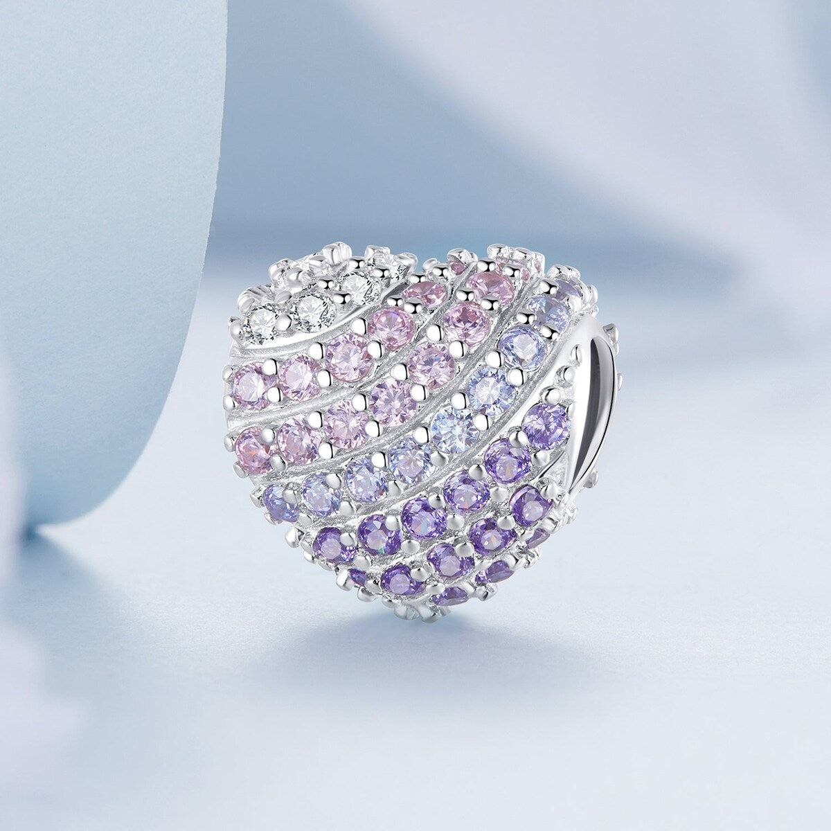 Premium Pink Ombré Heart Charm - Sterling Silver & Cubic Zirconia