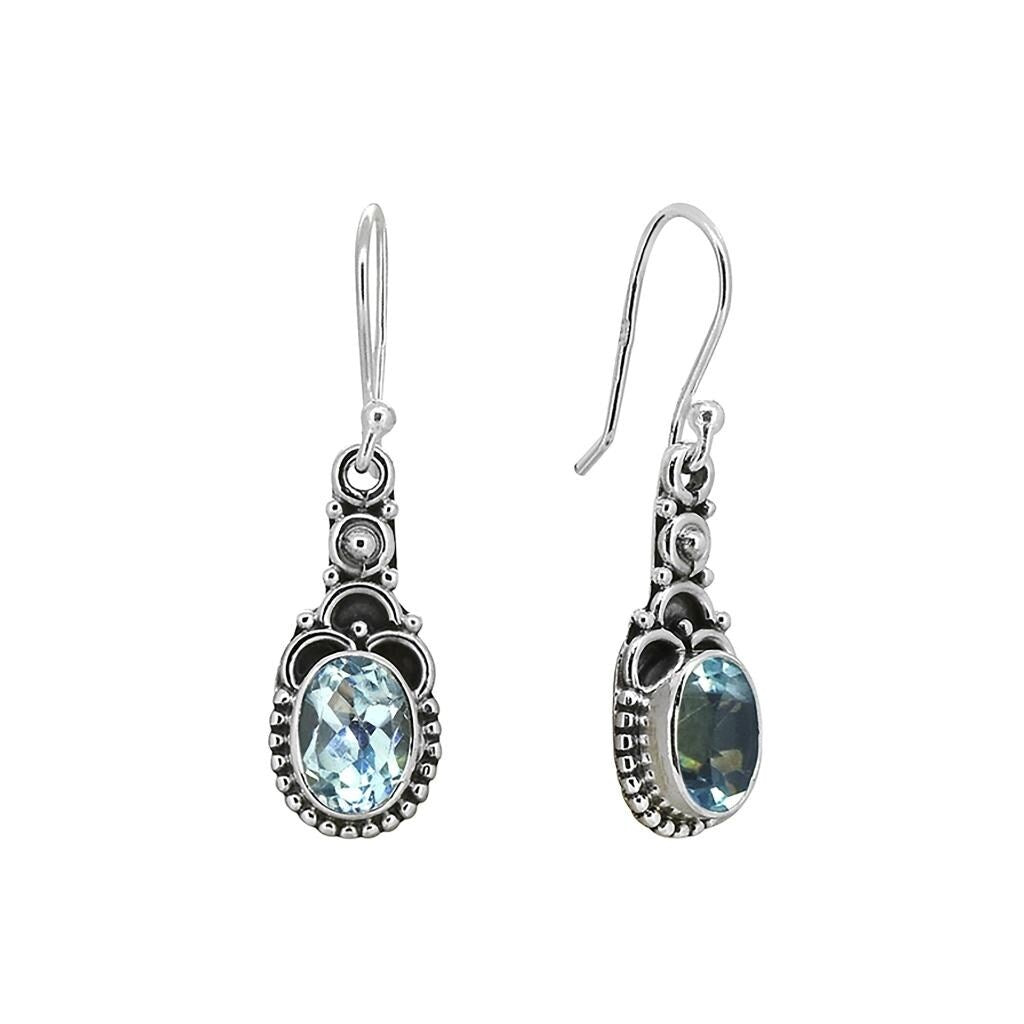 Premium Sterling Silver Blue Topaz Dangle Earrings - Elegant Vintage Design