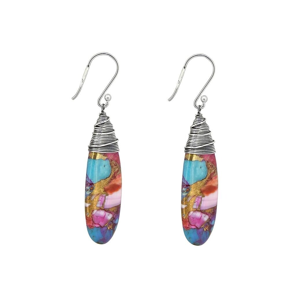 Premium YS Gems Sterling Silver Pink Oyster Turquoise Earrings - Elegant Teardrop Design