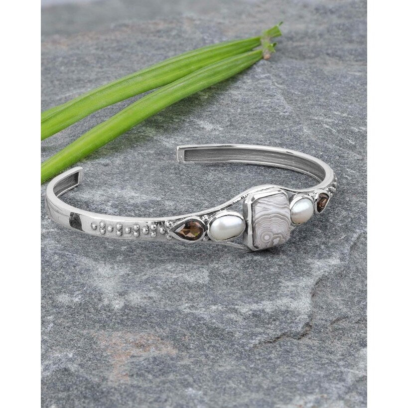 Premium Sterling Silver Crazy Lace Agate Cuff Bracelet | Elegant Gemstone Jewelry