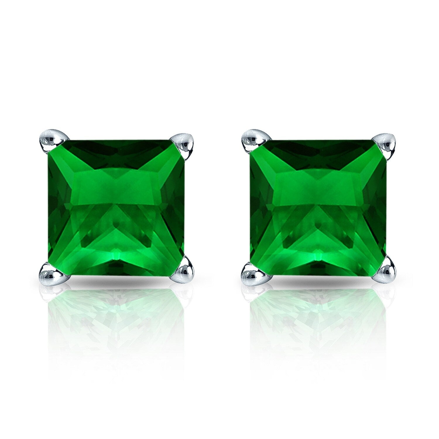 Premium Sterling Silver Lab-Grown Emerald Stud Earrings | 1.00ct Princess Cut | Timeless Elegance
