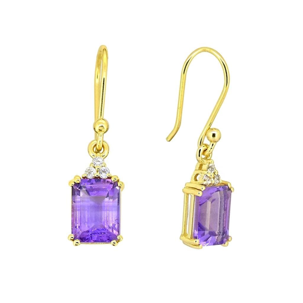 Premium YS Gems Gold Plated Amethyst Dangle Earrings - Elegant Purple Gemstone Jewelry