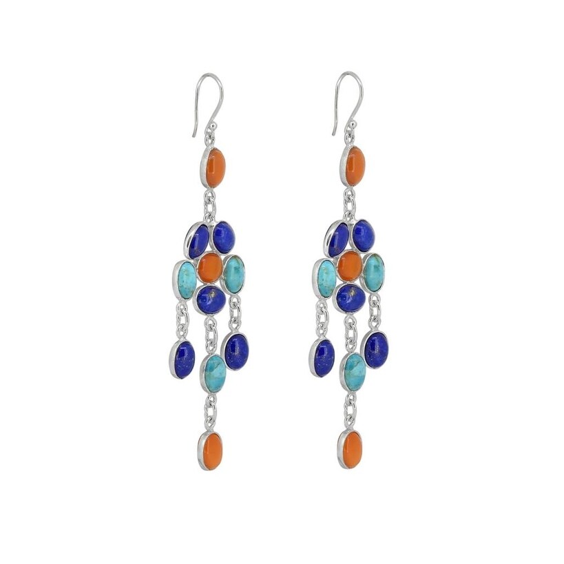 Premium YS Gems Sterling Silver Multi Turquoise Gemstone Earrings - Bohemian Elegance