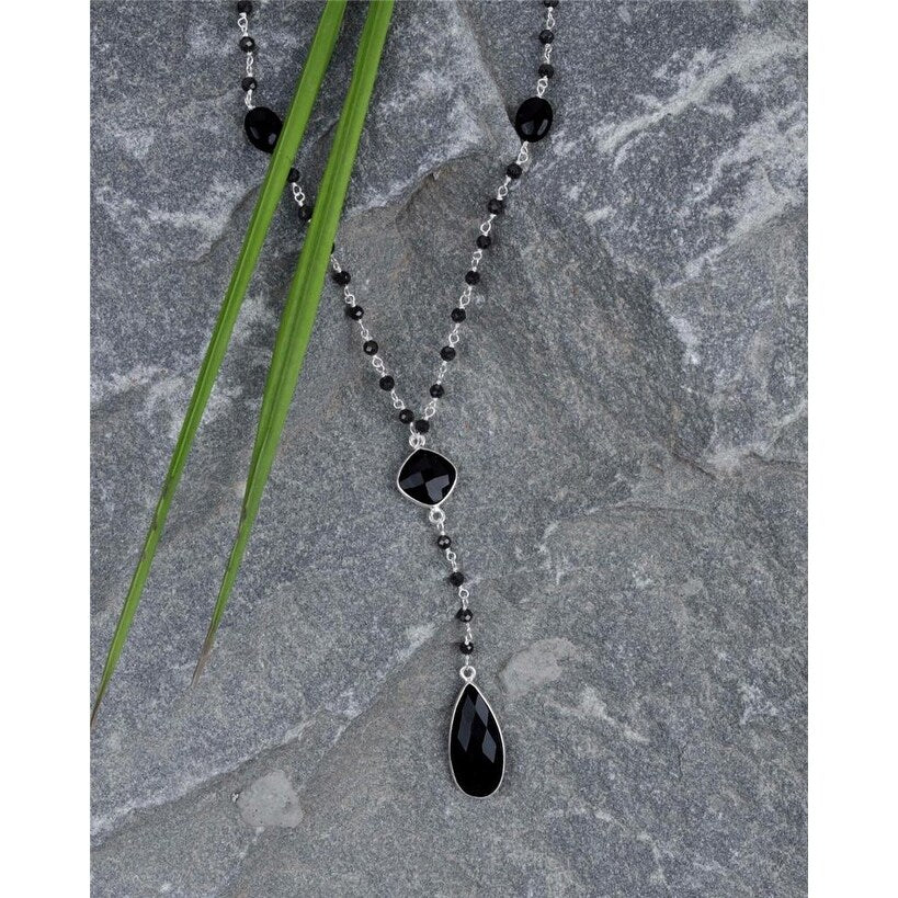 Premium Sterling Silver Black Onyx Pendant Necklace - Elegant Layered Design